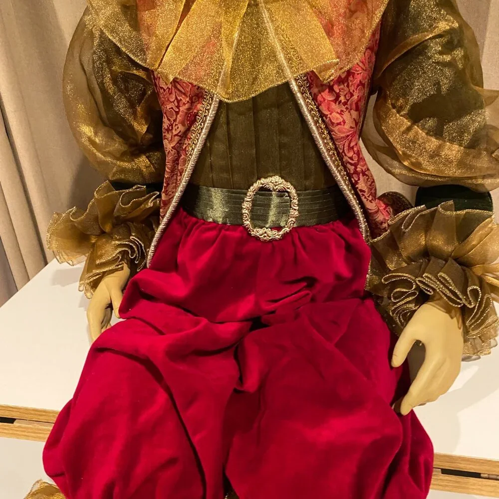 Vintage Life-Size‎ Christmas Elf Jester – 4ft Velvet Decor with Bells